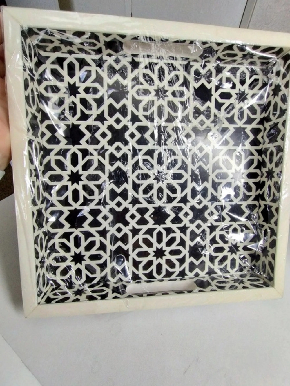 Decorative Tray with Black and White Geometric Pattern